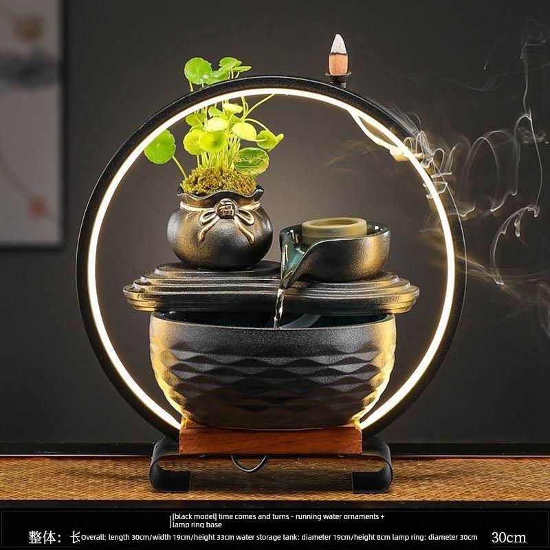 吉祥袋招财流水摆件循环水客厅喷泉流水办公室桌面陶瓷水系统景观