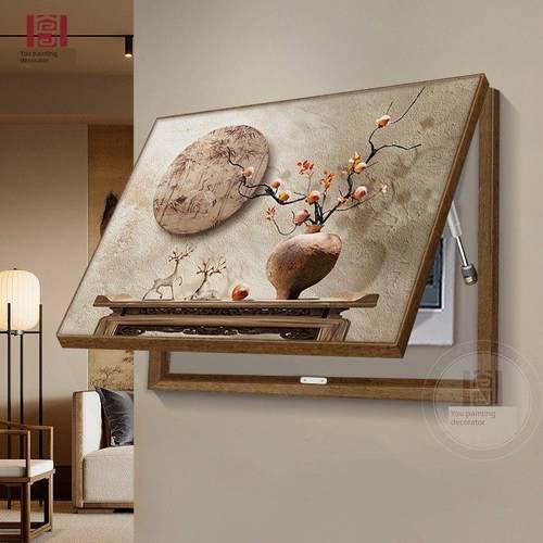 石狮如意表箱装饰画新型中国风无冲孔屏蔽配电箱弱电开关盖挂画