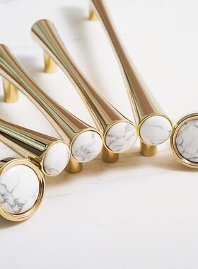 INDOORS原创设计法式轻奢柜门把手衣柜鞋柜抽屉黄铜白松石长拉手