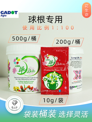 以色列花生命红袋子球根粉剂桶装200g/500g鲜花保鲜剂营养液延长