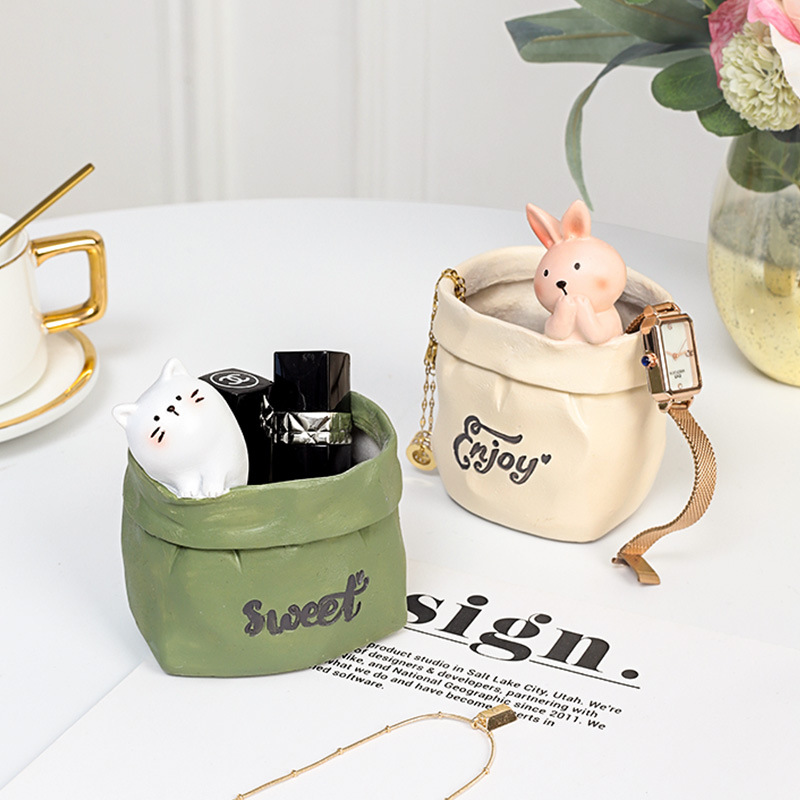 田园复古仿纸袋树脂多肉花盆桌面装饰收纳儿童笔筒创意小花盆