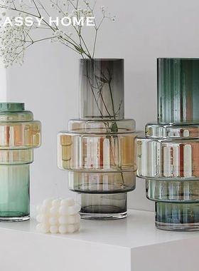 现代简约家居客厅装饰花瓶 欧式装饰花瓶摆件 插花渐变色玻璃花瓶