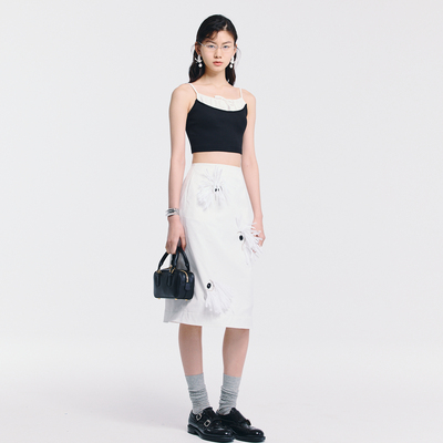 手工编织拉菲草钉钻低腰修身半裙