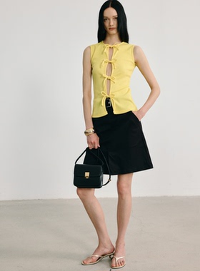 KotWai Ngai 24SS设计师品牌黄色坑条蝴蝶绑带针织系带背心女