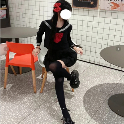 风吹麦香jk日系制服正统基础款全绀三本水手服关西襟学院风套装