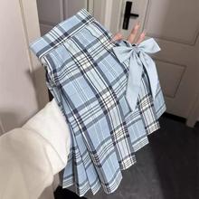 风吹麦香jk制服原创格裙【聆泉】学院风女百褶裙短裙浅蓝色夏季学