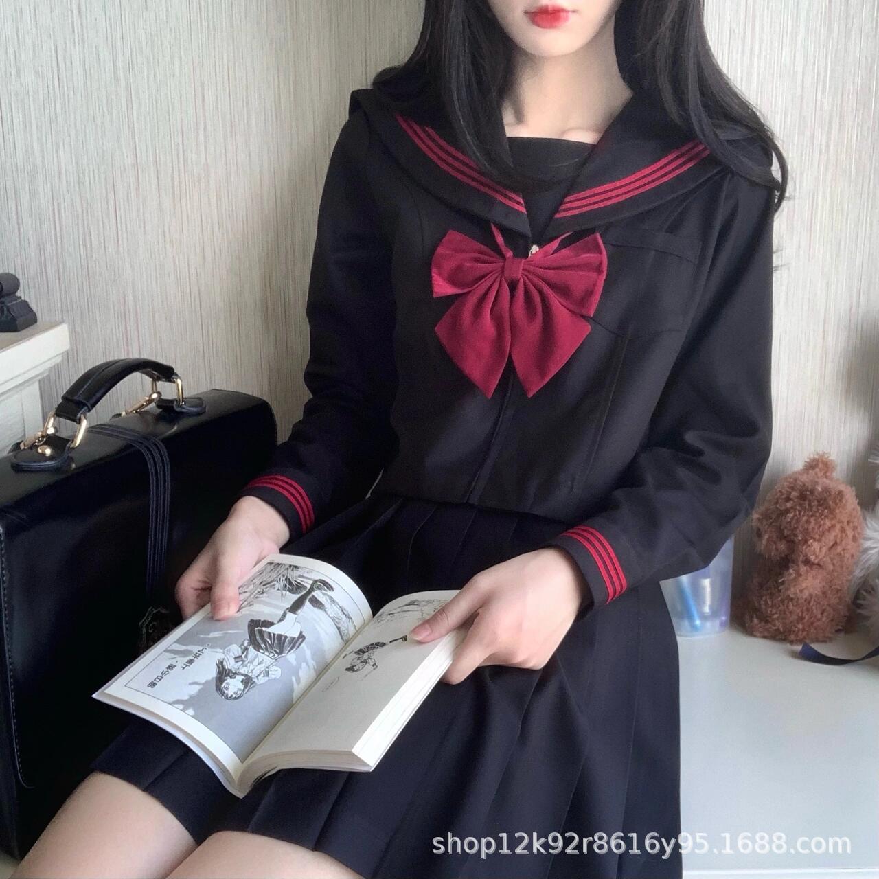 风吹麦香jk日系正统赤三本制服水手服正统基础款赤三本短裙套装