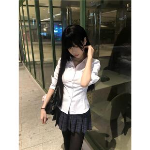 秋季 女学院风制服套装 校供感白衬衣 衬衫 川岛jk小栀川白色收腰长袖