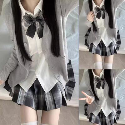 风吹麦香jkJK外套女秋冬甜款学院风制服爆款毛衣开衫格裙校供感长