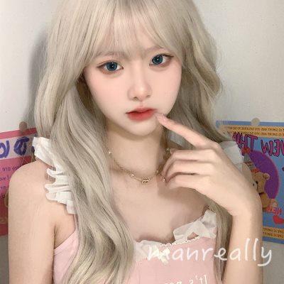 漫真假发女长发卷发奶灰绿显白日常甜美自然网红同款整顶全头套式