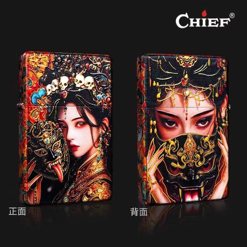 鎏金彩绘首领复古砂轮煤油打火机