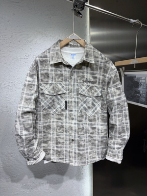 2026新款美式潮牌高街刺绣格子衬衫男春秋季宽松休闲衬衣外套男潮