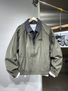 2026新款美式复古刺绣翻领工装夹克外套男宽松休闲百搭假两件上衣