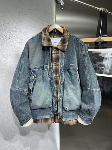 2025冬季50白鸭绒牛仔假两件羽绒服时尚水洗做旧外套男潮牌宽松男