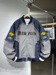 2026新款美式棒球服拼接牛仔外套男春秋季潮牌宽松外套帅气男款