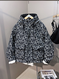 外套 印花二棉棉衣韩版 2024秋冬新款 薄棉冲锋衣夹克男休闲连帽个性