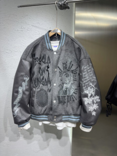 2025新款美式复古棒球服街头青年百搭刺绣情侣痞帅夹克皮u袖拼接