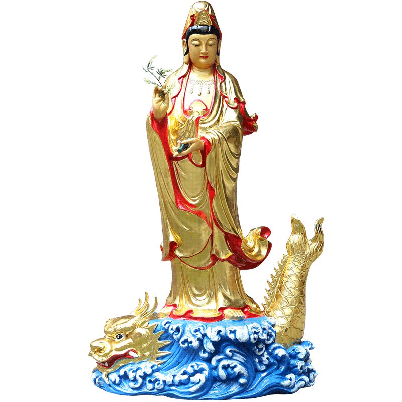 寺庙玻璃钢鎏金彩绘神像鳌鱼观音