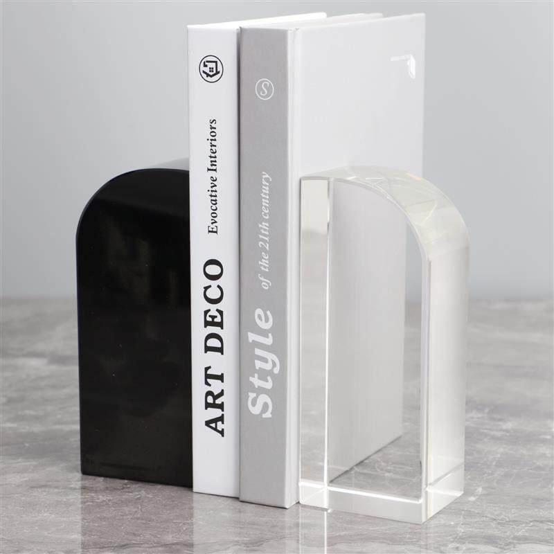 欧式简约水晶黑白书档样板间家居书房书柜桌面客厅装饰品书挡摆件