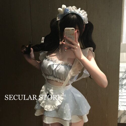 海盐牛奶 甜美可爱女仆风cosplay角色扮演格纹裙小胸约会qqny制服