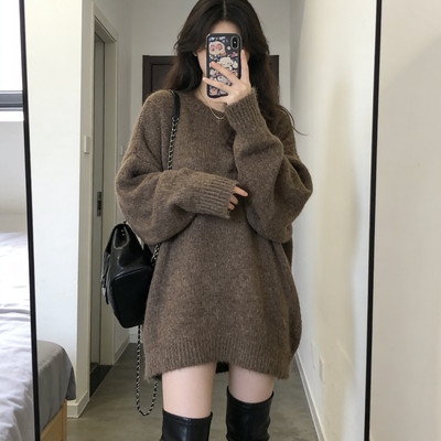 咖色中长版遮屁股大毛衣