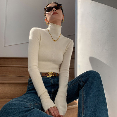 JWUNIQUE酒窝白色高领毛