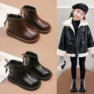 儿童靴子女童短靴秋冬2025新款女宝马丁靴加绒小皮鞋二棉皮靴冬季