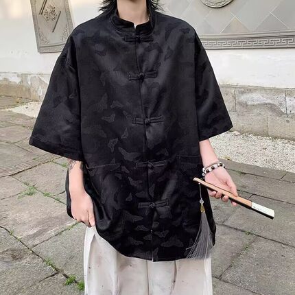 【精品】新款上市◆2025夏季青少年美式潮时尚百搭新中式短袖衬衫