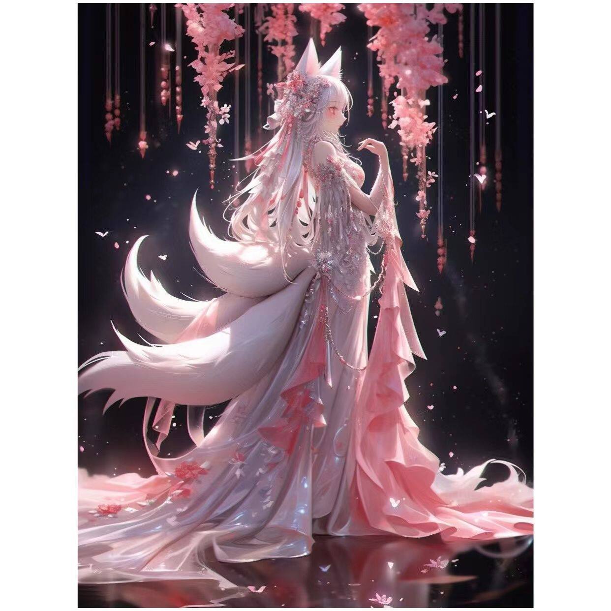 九尾狐传说拟人 diy数字油画涂鸦手绘填色客厅卧室家居背景装饰画