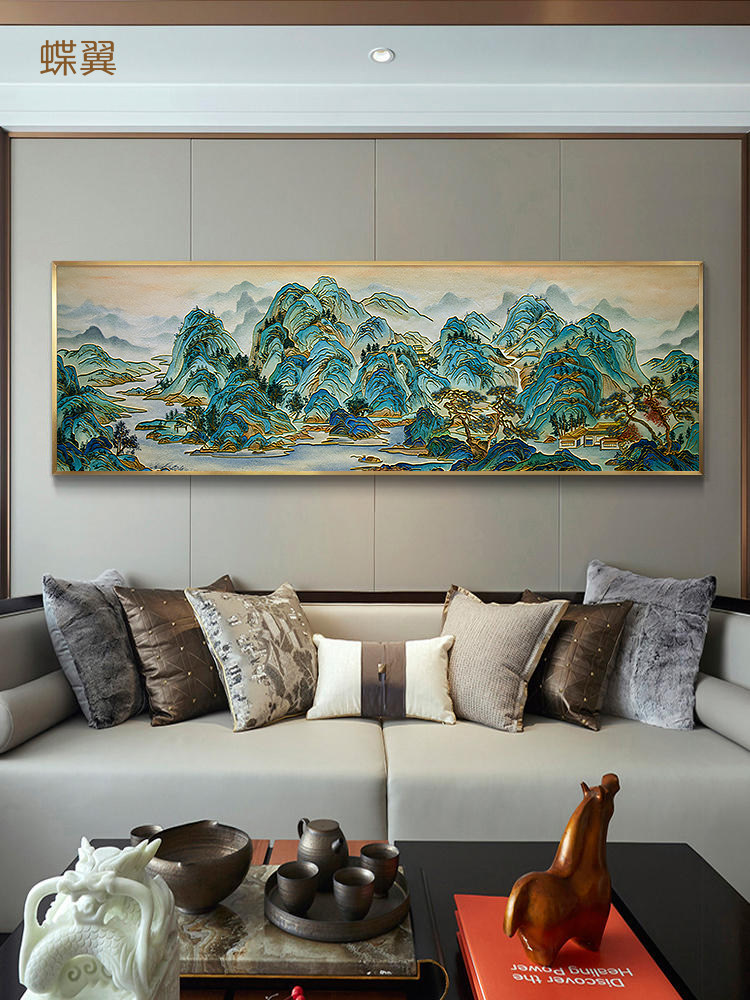 新中国风沙发背景墙装饰画、高端大气山水画、花丝珐琅挂画、办公