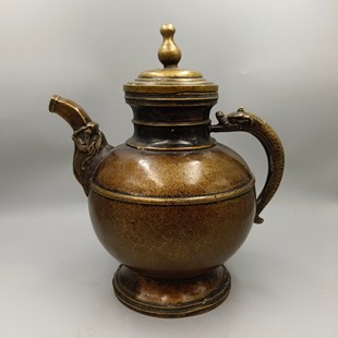 古玩批发 饰工艺品 古韵斋 仿古铜龙嘴龙把大肚壶铜酒壶大号家居装