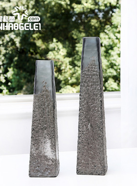 天昊格蕾手工磨刻新中式浅灰色玻璃花瓶售楼处玄关柜桌面干花花器