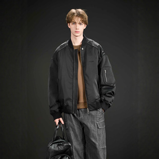 新款美式复古棒球服男潮牌宽松飞行员夹克工装羽绒服外套