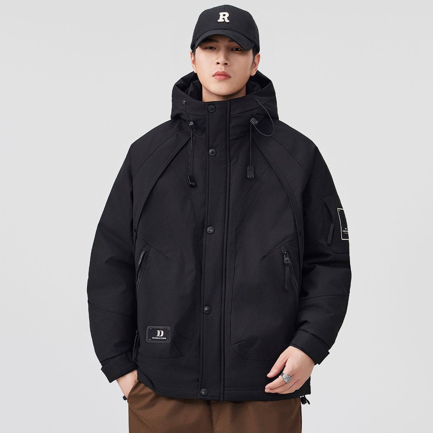 工装连帽羽绒服男日系潮流宽松保