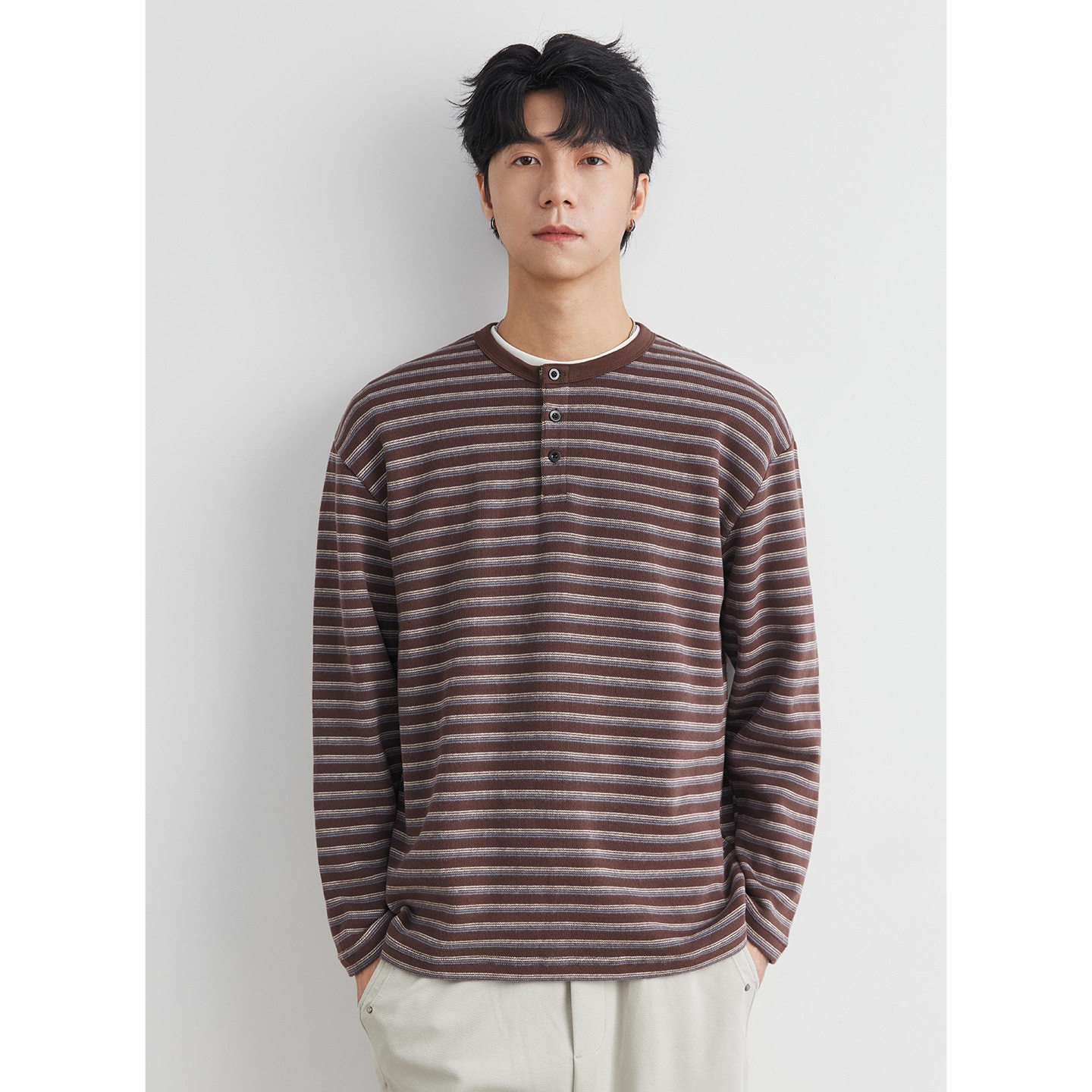 亦止男装360G重磅条纹亨利领卫衣