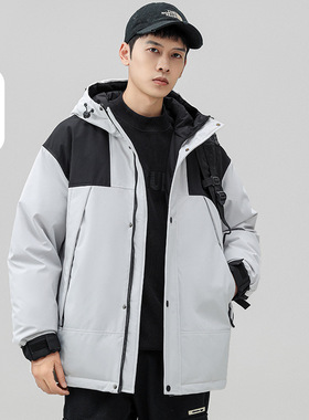 90绒男士工装羽绒服冬季新款运动白鸭绒加厚防风户外宽松连帽外套