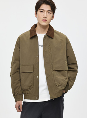 90鸭绒黑色巴恩风翻领夹克型羽绒服男2025冬季新款微宽松保暖外套