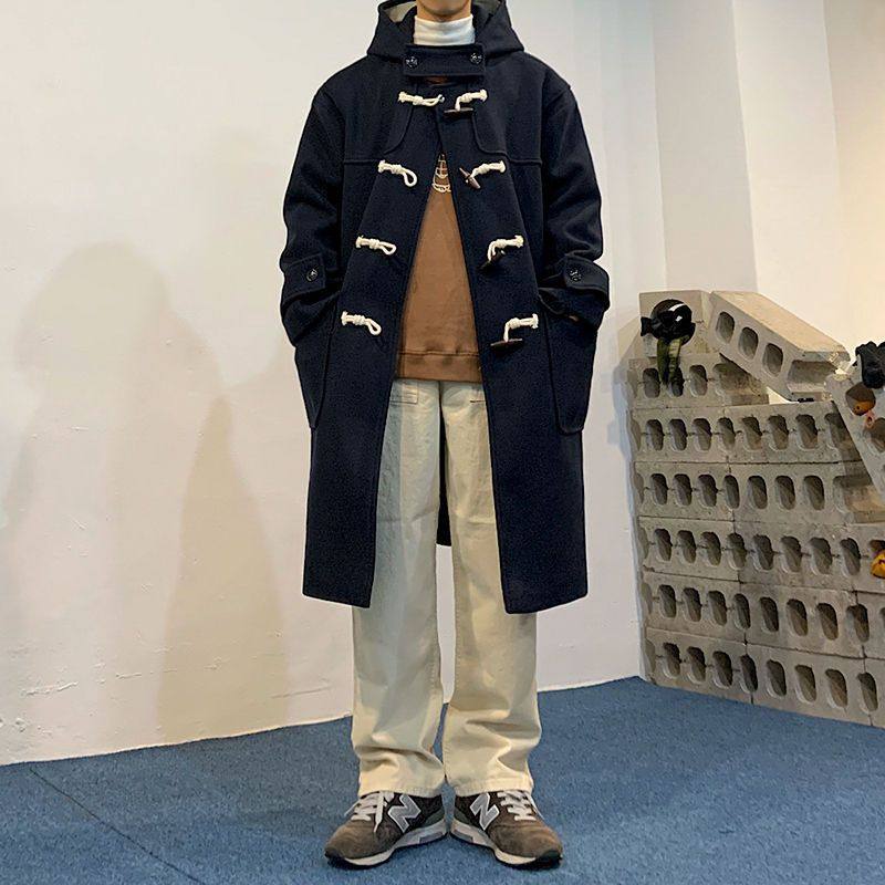 冬季毛呢大衣男韩版潮流中长款男士风衣宽松连帽加厚呢子外套