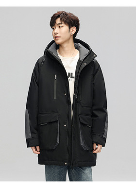 2025新国标90绒男士羽绒服立体工装户外情侣长款撞色拼接防水外套