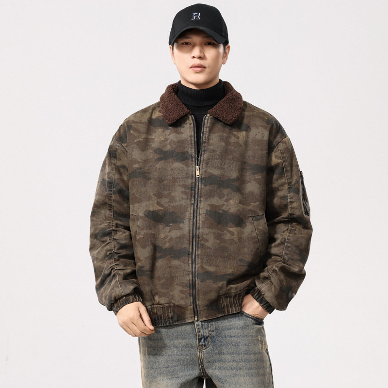 冬季重磅加绒迷彩夹克男美式复古