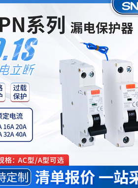 18模数双进双出带过载保护1P+N RCBO漏保A型AC型DPN漏电保护器