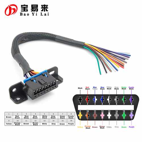 高质量30cm固定式OBD16pin端彩线