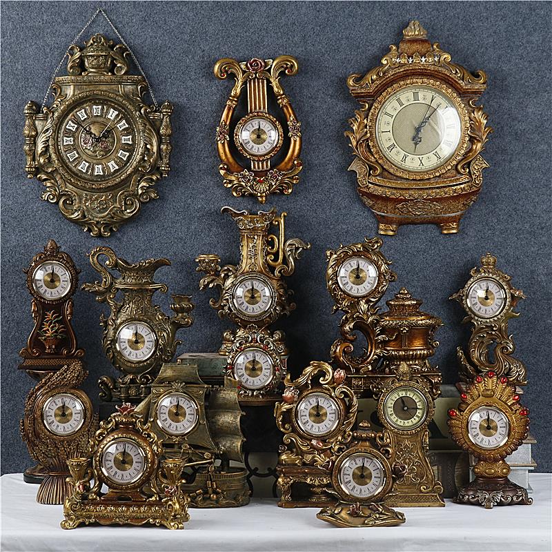 欧式复古怀旧树脂浮雕洛可可风钟表座钟摆件家居客厅玄关装饰摆设
