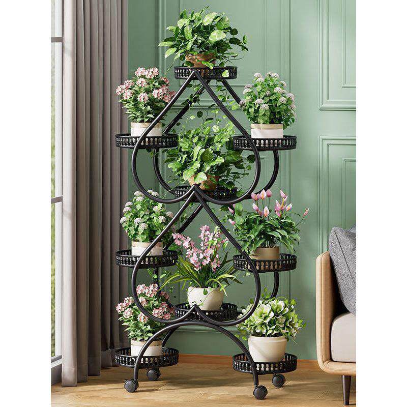 花架铁多层轮式落地花盆架客厅阳台心形花架家用储物架