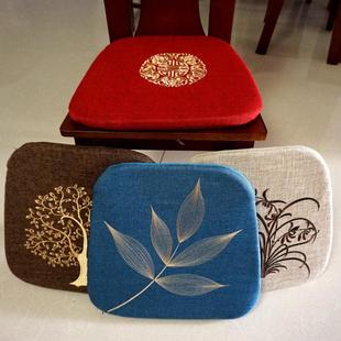 马蹄形坐垫新中式 透气棉麻高密度海绵 餐椅垫实木家用椅子座垫四季