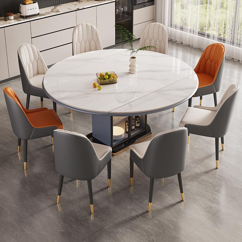 岩板餐桌椅组合2025新款家用小户型实木可变圆桌轻奢简约储物饭桌