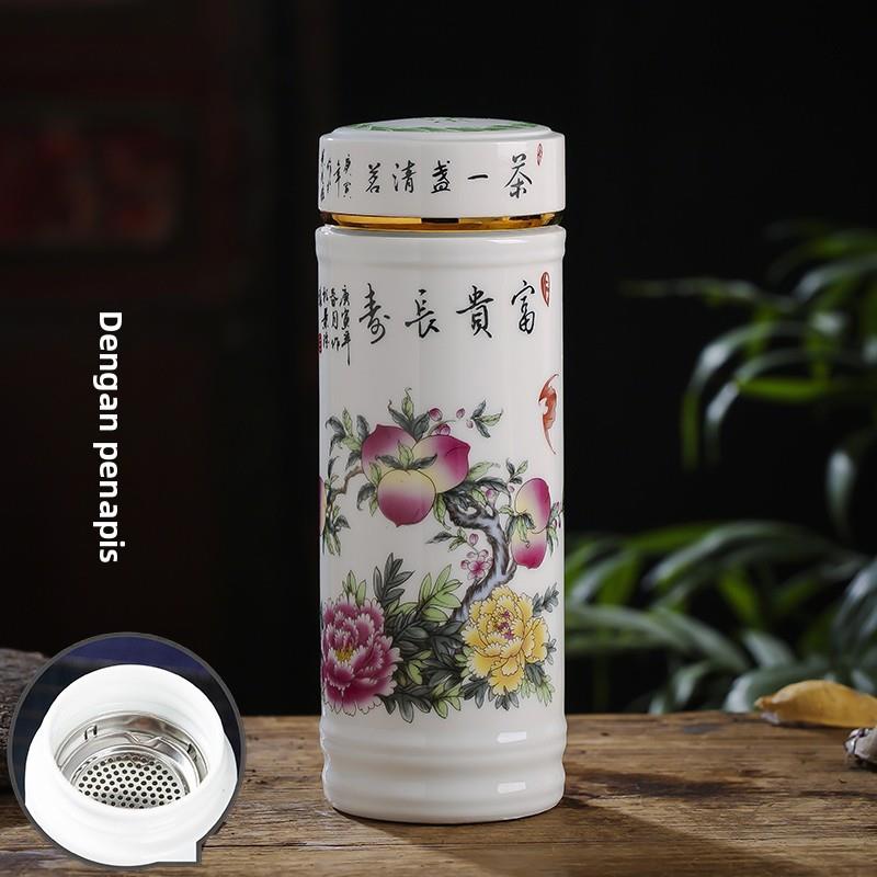 景德镇青花瓷茶杯带盖双层陶瓷保温杯大容量男女办公泡茶水杯礼品图片
