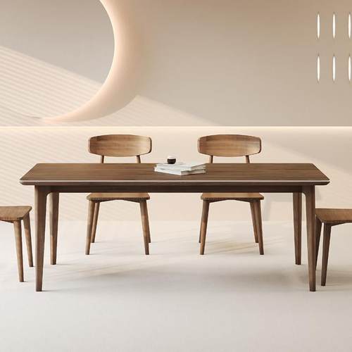 德利丰岩板黑胡桃木餐桌实木家用哑光现代简约高端长方形吃饭桌子