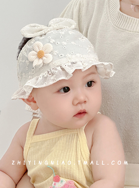 婴儿帽子夏季薄款小月龄女宝宝囟门帽空顶遮阳帽婴幼儿护头卤发带
