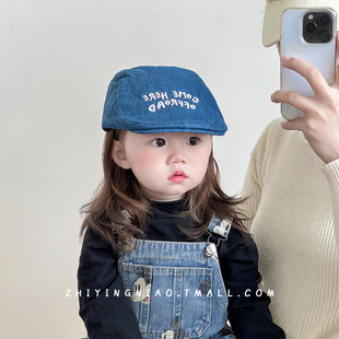 宝宝帽子春秋季前进帽牛仔韩版男童女童画家帽秋冬款儿童贝雷帽潮